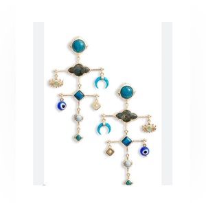 Kendra Scott Gemma Charm Statement Earrings in Gold Teal Mix 🧿💙✨